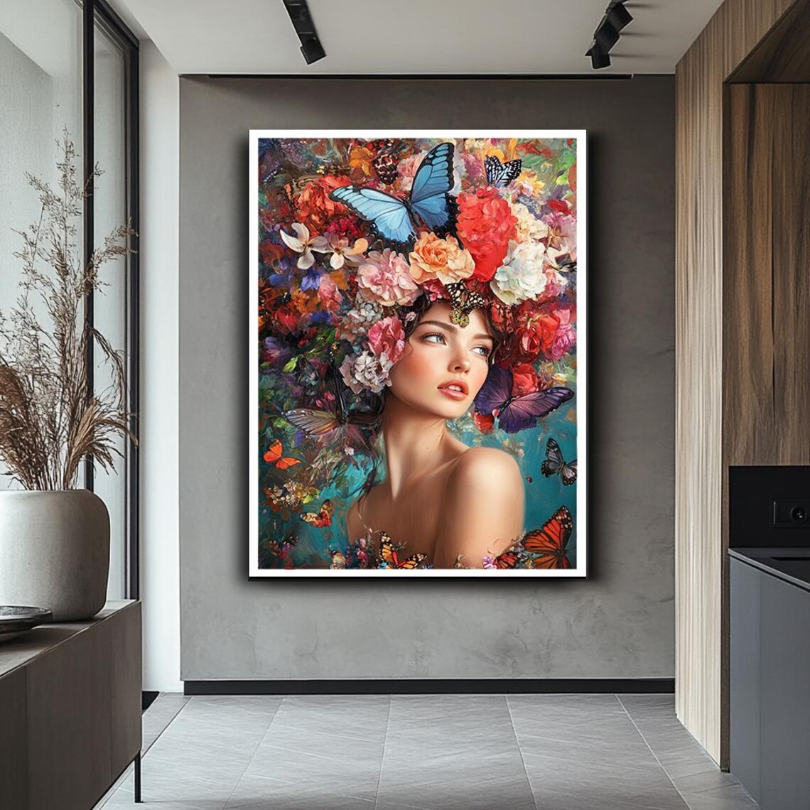 Floral Butterfly Woman Portrait, Surreal Art Print - Image 2