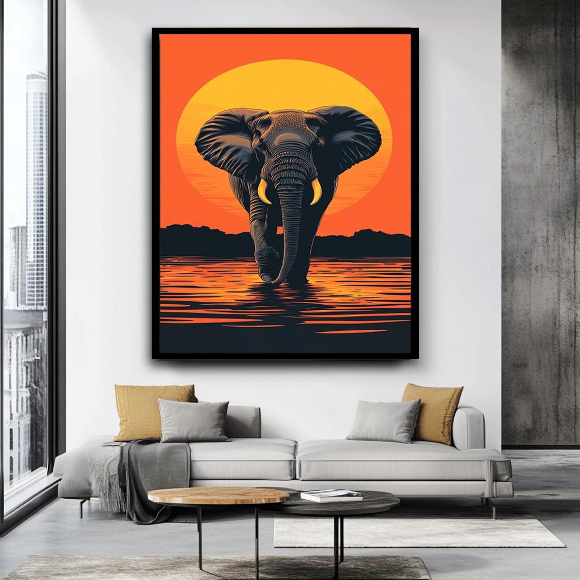 Elephant Silhouette Blazing Sunset African Safari Wildlife Poster - Image 3