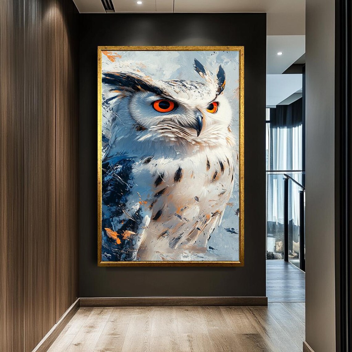 Majestic Snowy Owl Orange Eyes Winter Wildlife Realistic Bird Poster - Image 3
