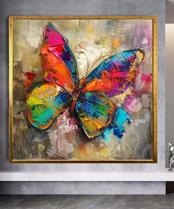 Colorful Butterfly Wall Art Vibrant Abstract Painting Modern Nature Inspired Artwork For Living Room Bedroom Or Office Decor