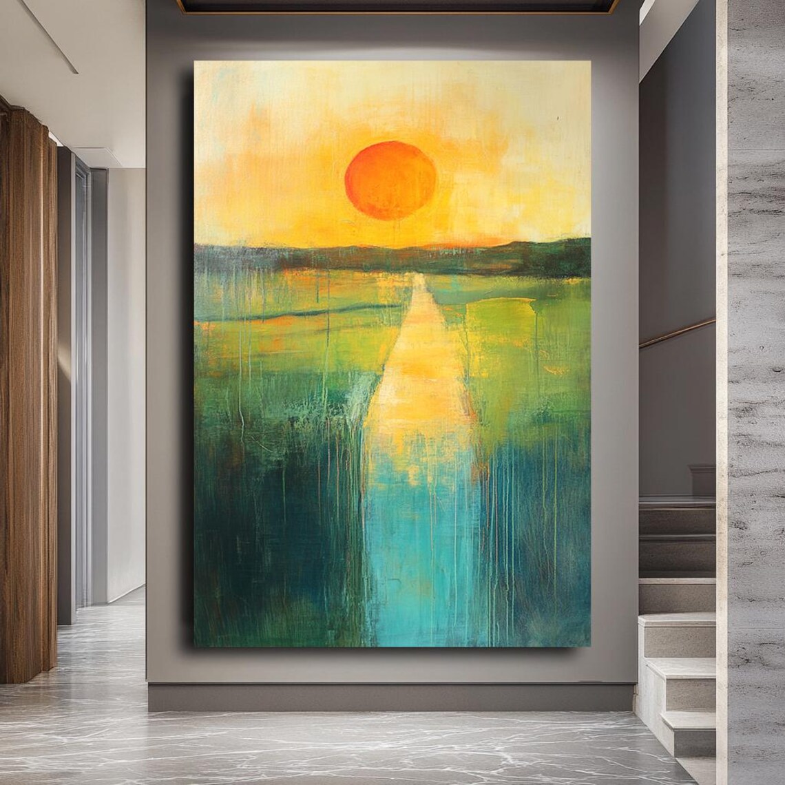 Abstract Sunset Landscape Art Print, Yellow And Green - Image 3