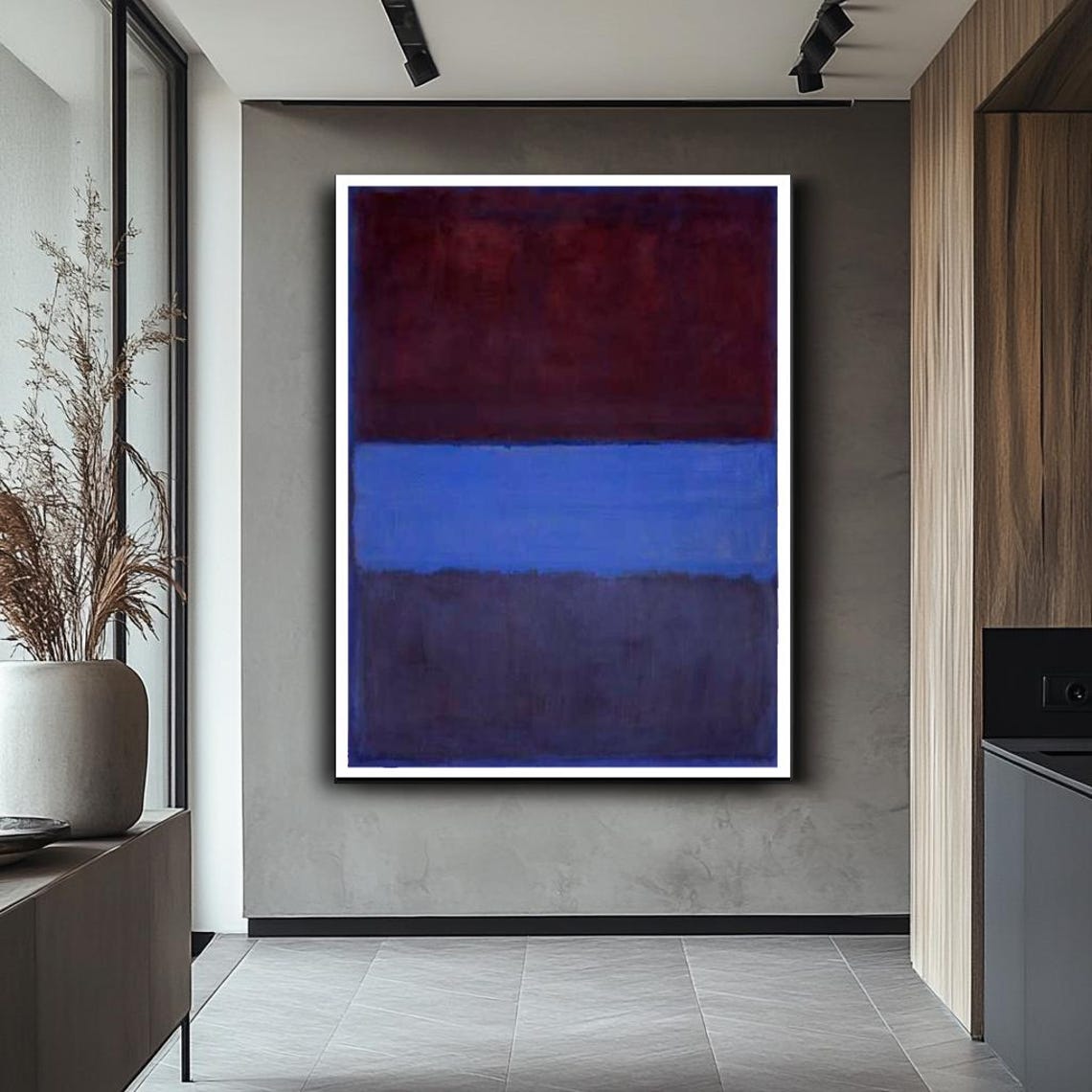 Mark Rothko Style Deep Burgundy Blue Color Field Abstract Poster - Image 2