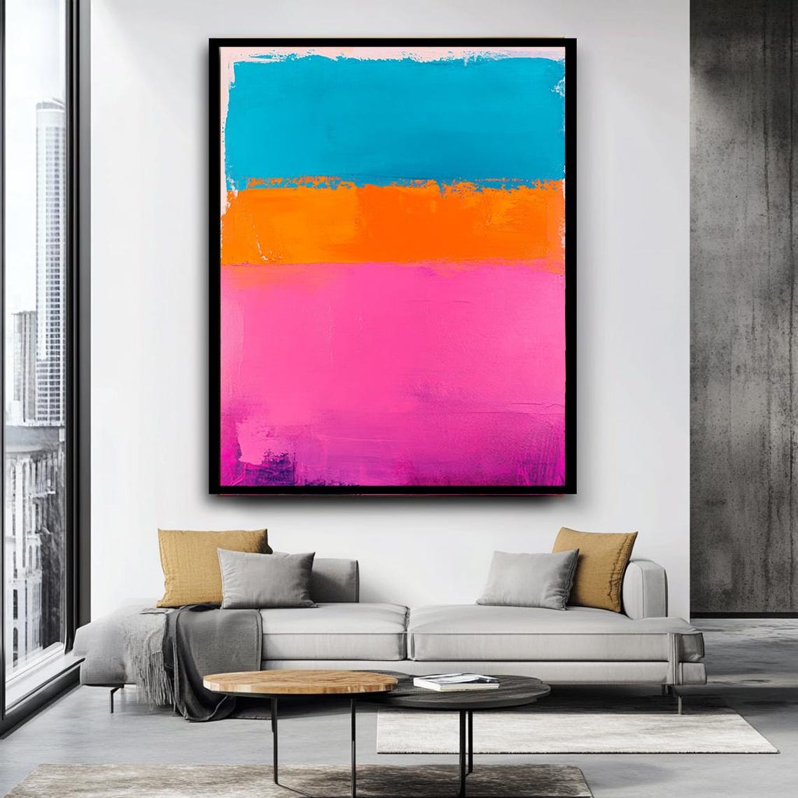 Abstract Color Block Blue Orange Pink Modern Minimalist Wall Art - Image 4