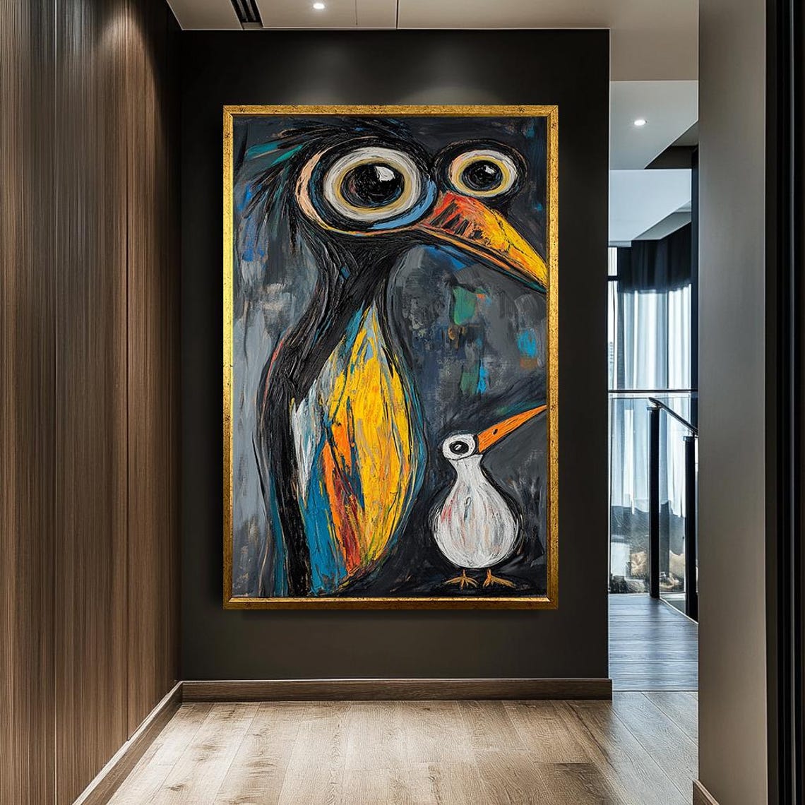 Quirky Colorful Birds Expressionist Painting Whimsical Bird Poster - Image 2