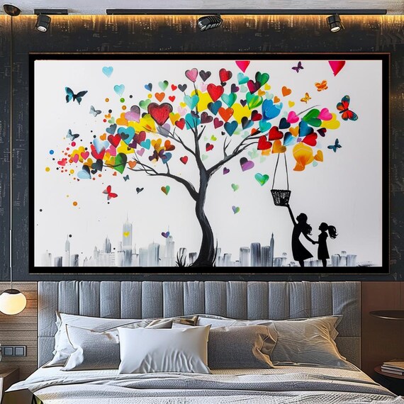 Heart Tree With Rainbow Hearts And Butterflies Whimsical Love Art Poster