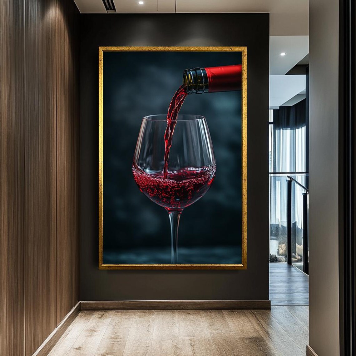 Red Wine Pouring Into Glass, Modern Wine Art Print