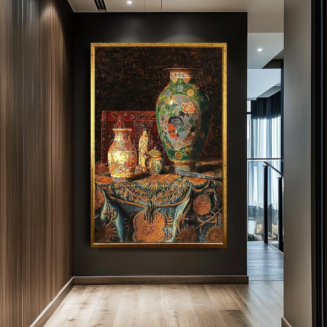 Antique Chinese Vases Ornate Still Life Gold Frame Classic Art Print - Image 4
