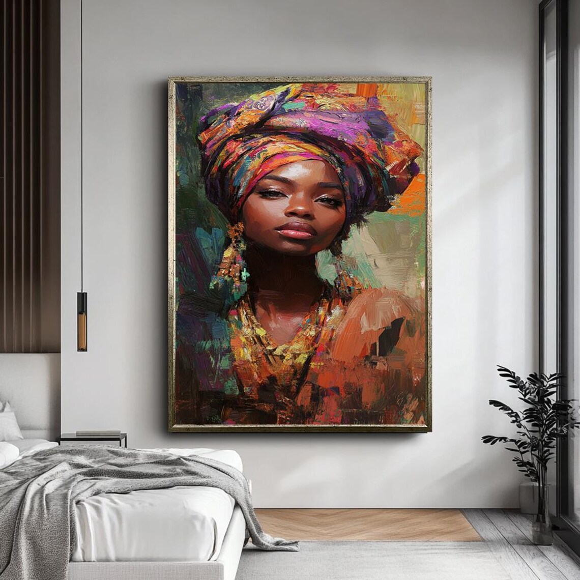 Vibrant African Woman Portrait Colorful Headwrap Cultural Art Poster - Image 5