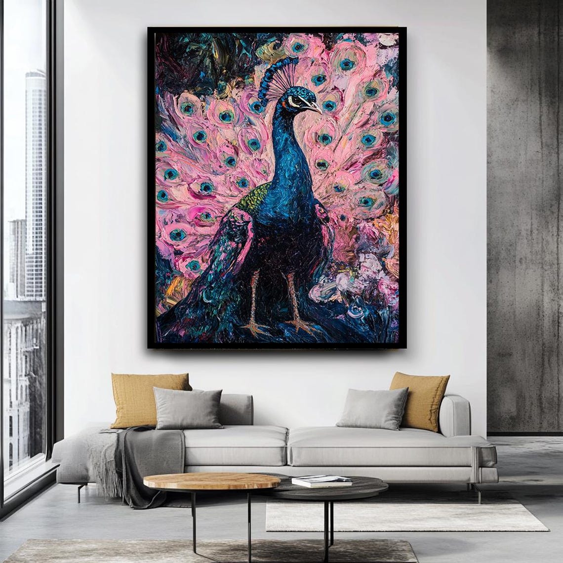 Vibrant Peacock Pink Feathered Tail Blue Body Exotic Bird Poster - Image 2