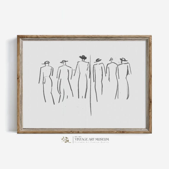 Vintage Abstract Woman Sketch Line Drawing Print