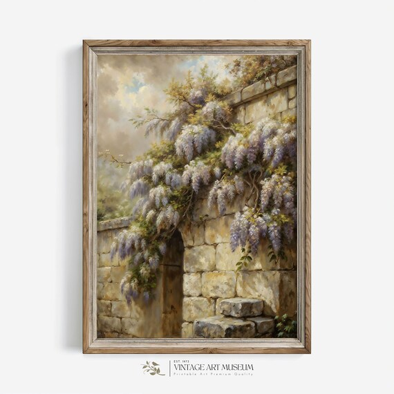 Blooming Wisteria Vintage Floral Oil Painting Spring Wall Art