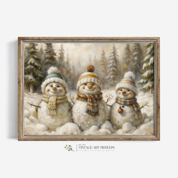Funny Snowmen Three Sweet Brothers Art Print