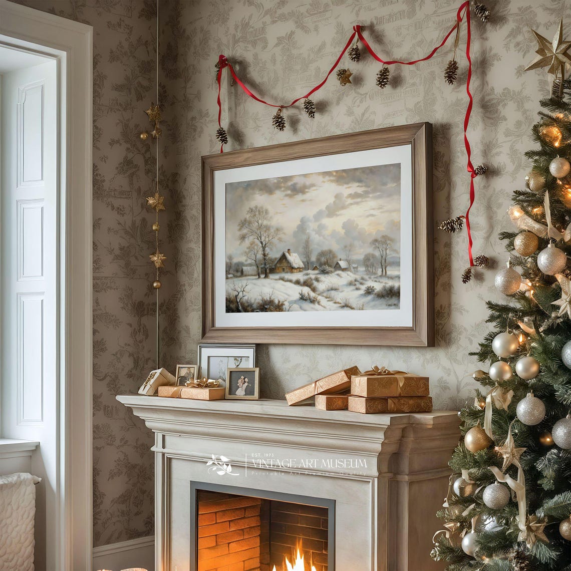 Snowy Farmhouse Countryside With Bare Trees Vintage Winter Art Poster - Image 2