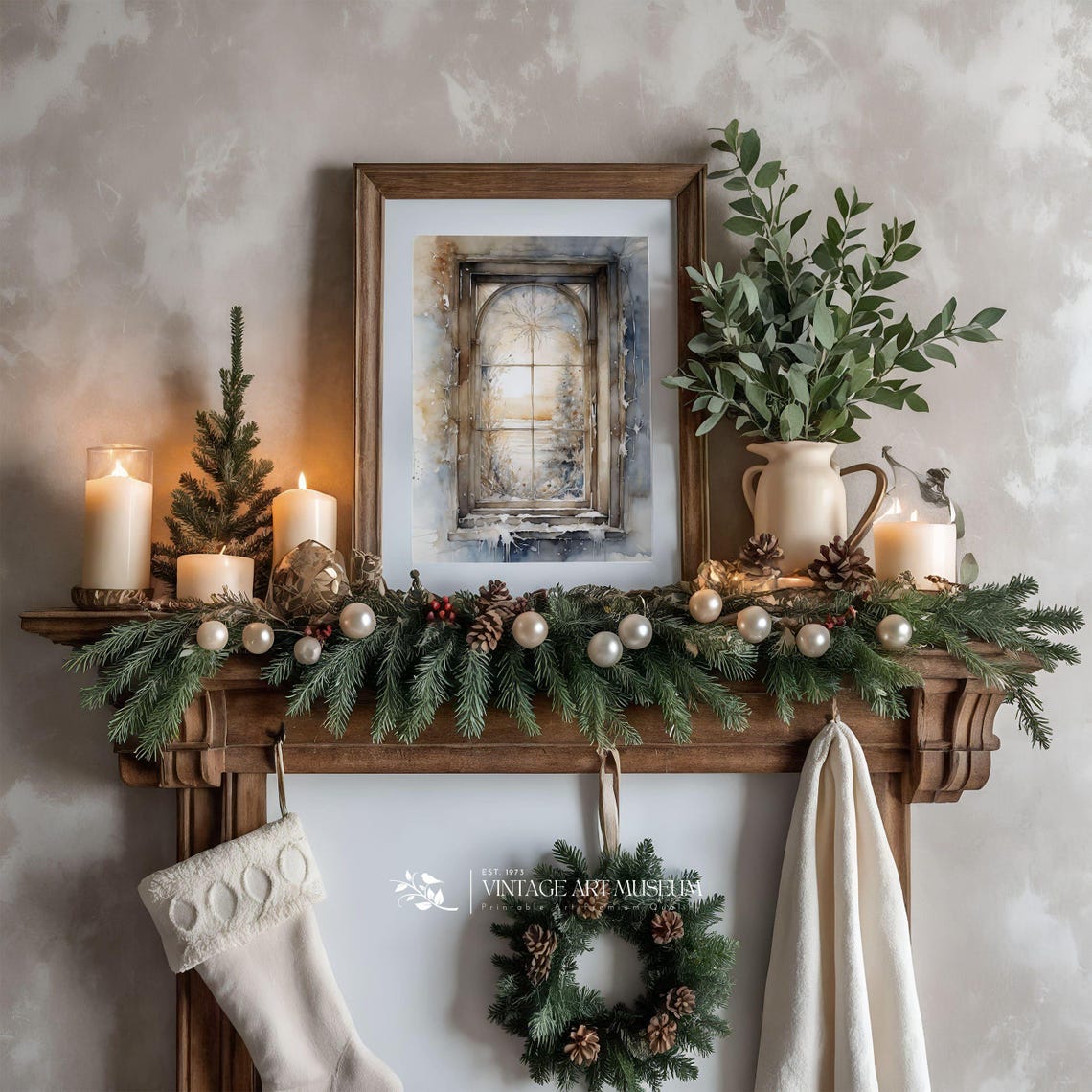 Frosty Arched Window Looking Out on a Snowy Winter Landscape Poster - Image 3