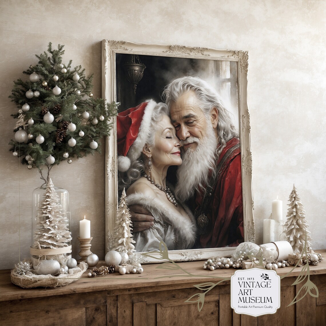 Vintage Santa And Mrs Claus Portrait, Christmas Art Print - Image 3