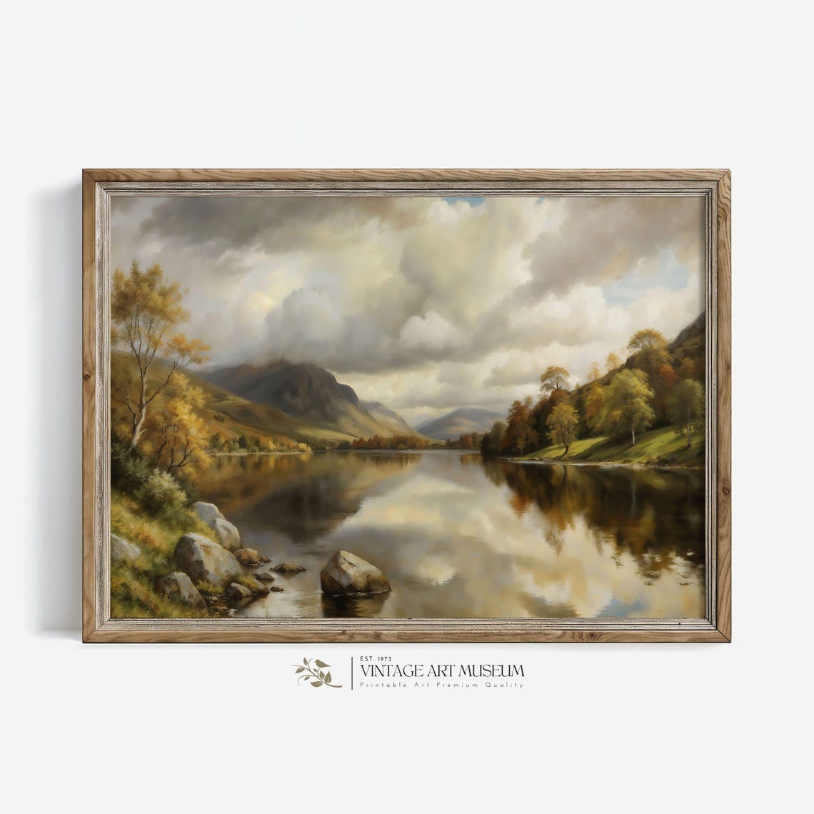 Moody Mountain Lake Landscape Dramatic Clouds Vintage Nature Poster