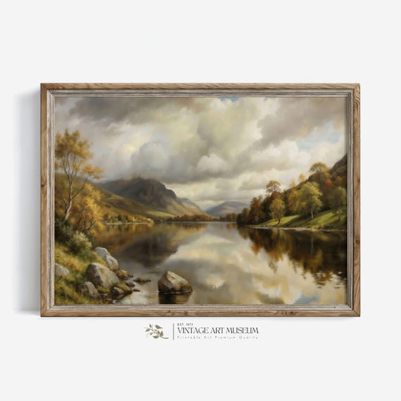 River Minimalist Summer Landscape Print Moody Wall Art Vintage Oil Painting Artwork Cottagecore Rustic Home Decor 393