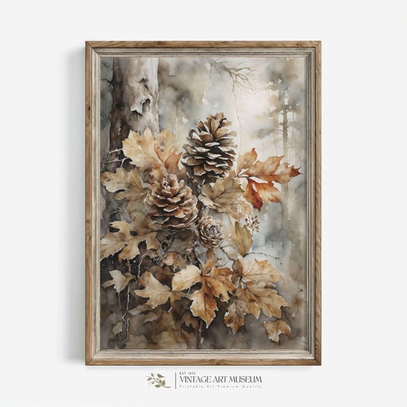 Fall Pinecone Vintage Autumn Watercolor Art Print
