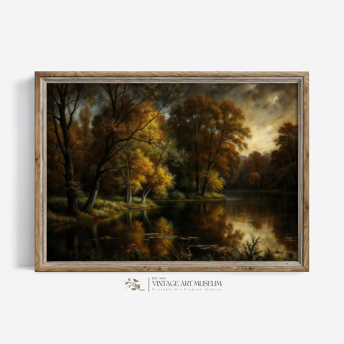 Dark Autumn River Moody Fall Forest Landscape Oil Painting Wall Art