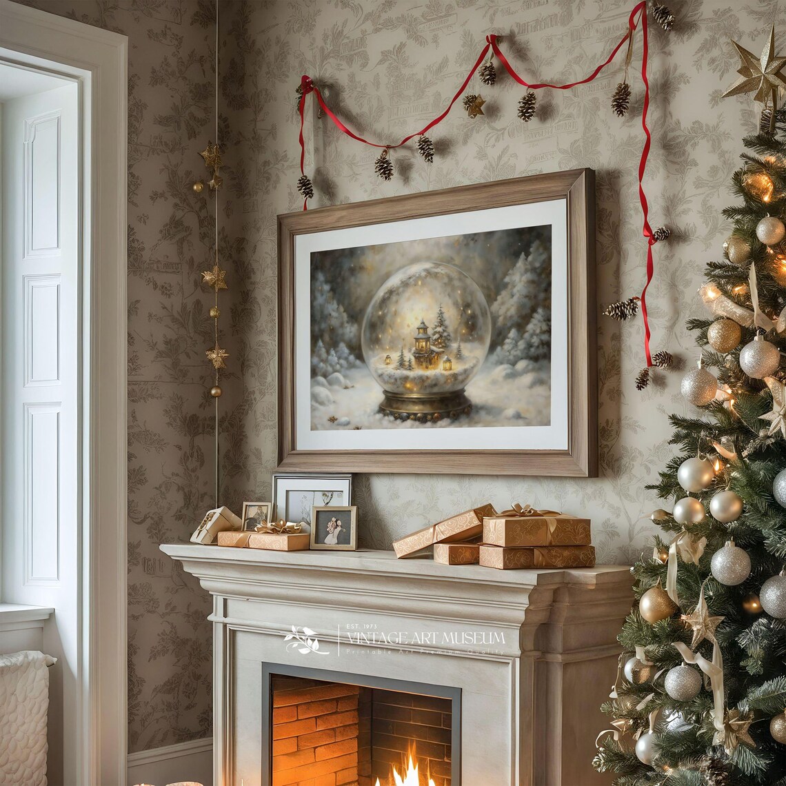 Enchanted Snow Globe Christmas Scene, Vintage Winter Art Print - Image 2