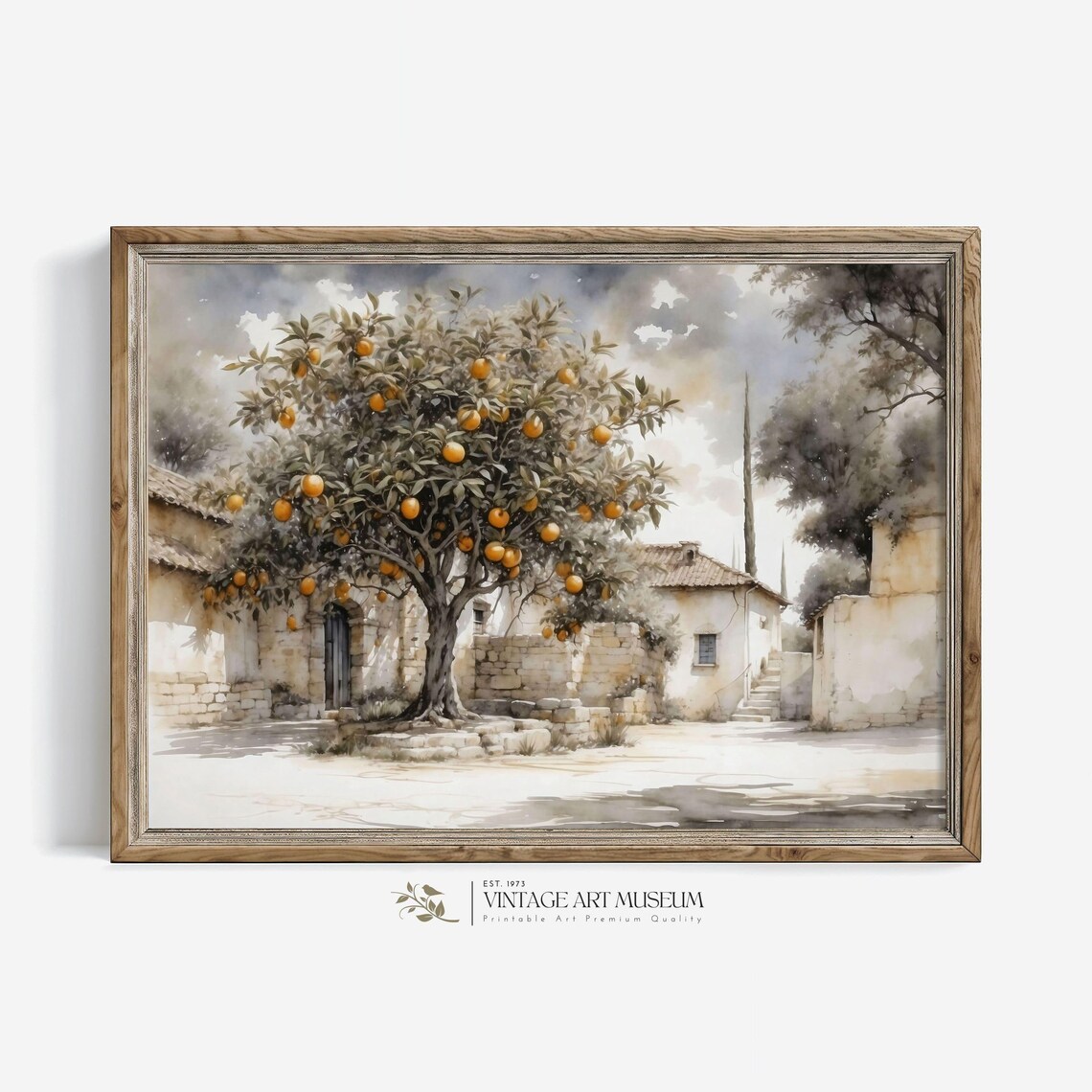Orange Tree in Italy Village Yard Vintage Mediterranean Wall Art - Image 3