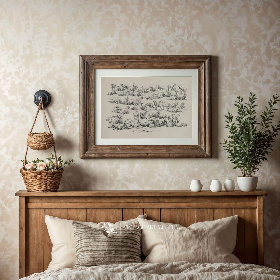 Vintage Sheep Flock Ink Sketch Farmhouse Nursery Animal Wall Art - Image 2