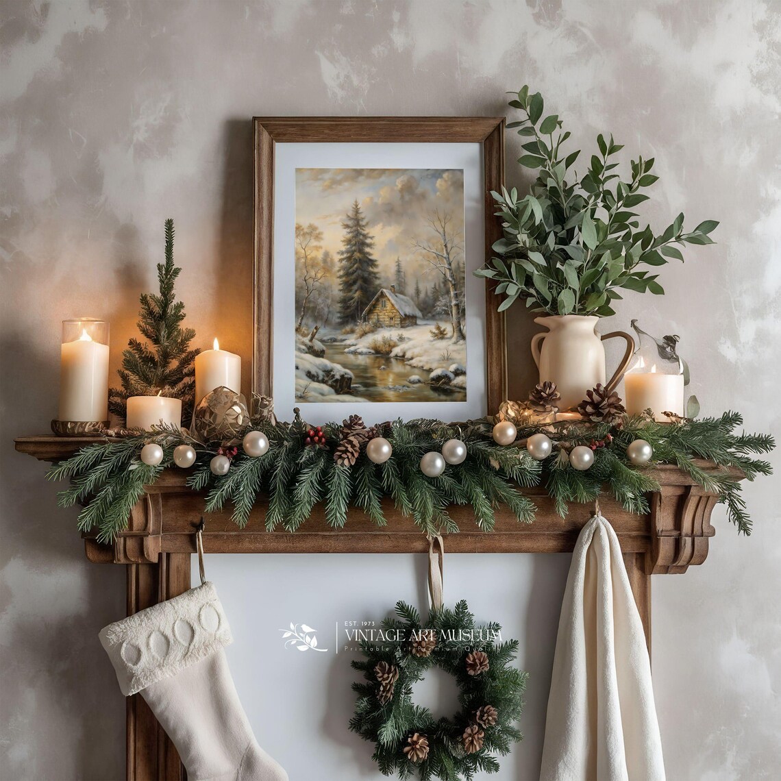 Frosty Forest Cabin Winter Landscape Warm Snowy Wonderland Wall Art - Image 2