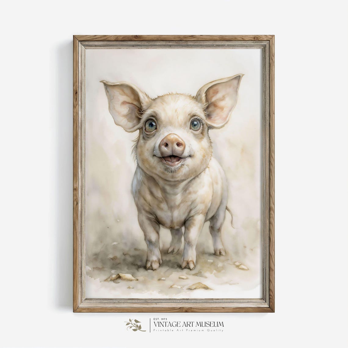 Watercolor Piglet Nursery Design in a Light Wood Frame Room Poster - Image 3