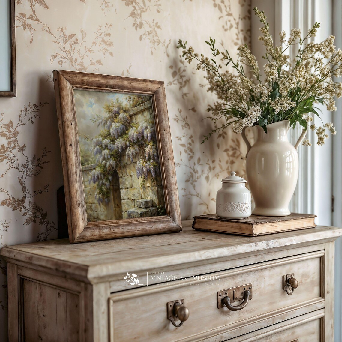 Blooming Wisteria Vintage Floral Oil Painting Spring Wall Art - Image 3