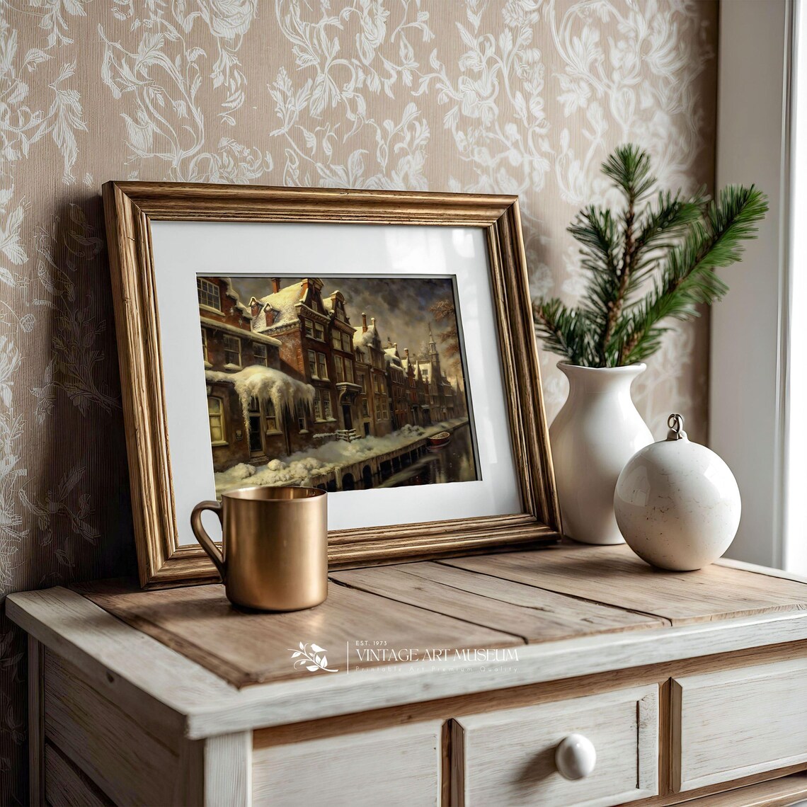 Snowy Evening Amsterdam Canal Gabled Houses Winter Oil Painting Wall Art - Image 3