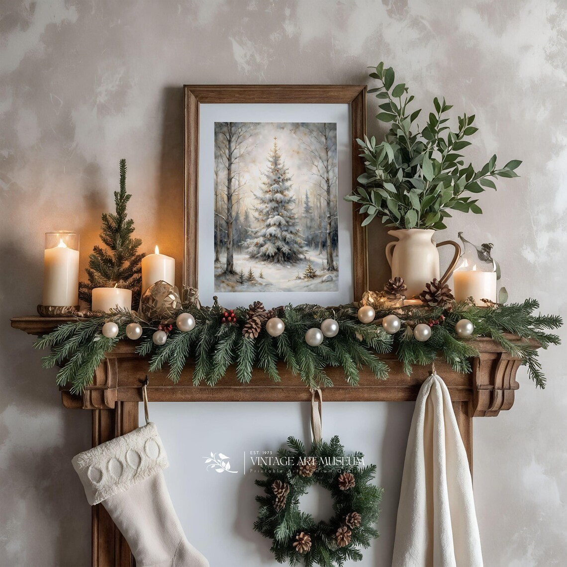 Forest Christmas Tree Snowy Scene Vintage Art Print - Image 2