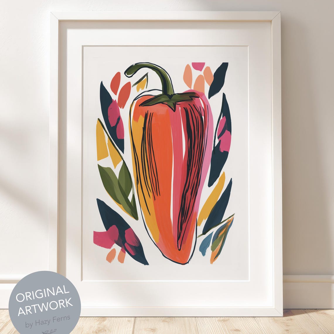 Red Chili Pepper Gouache Kitchen Decor Vibrant Vegetable Poster