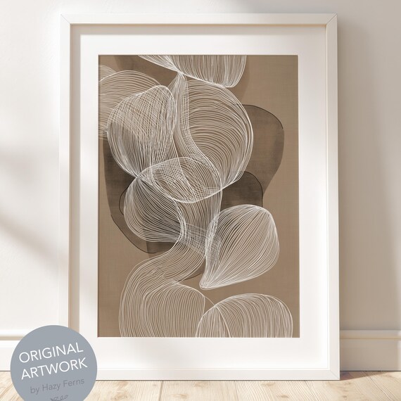 Beige Boho Abstract Smooth Line Art Neutral Minimalist Wall Decor Earthy Modern