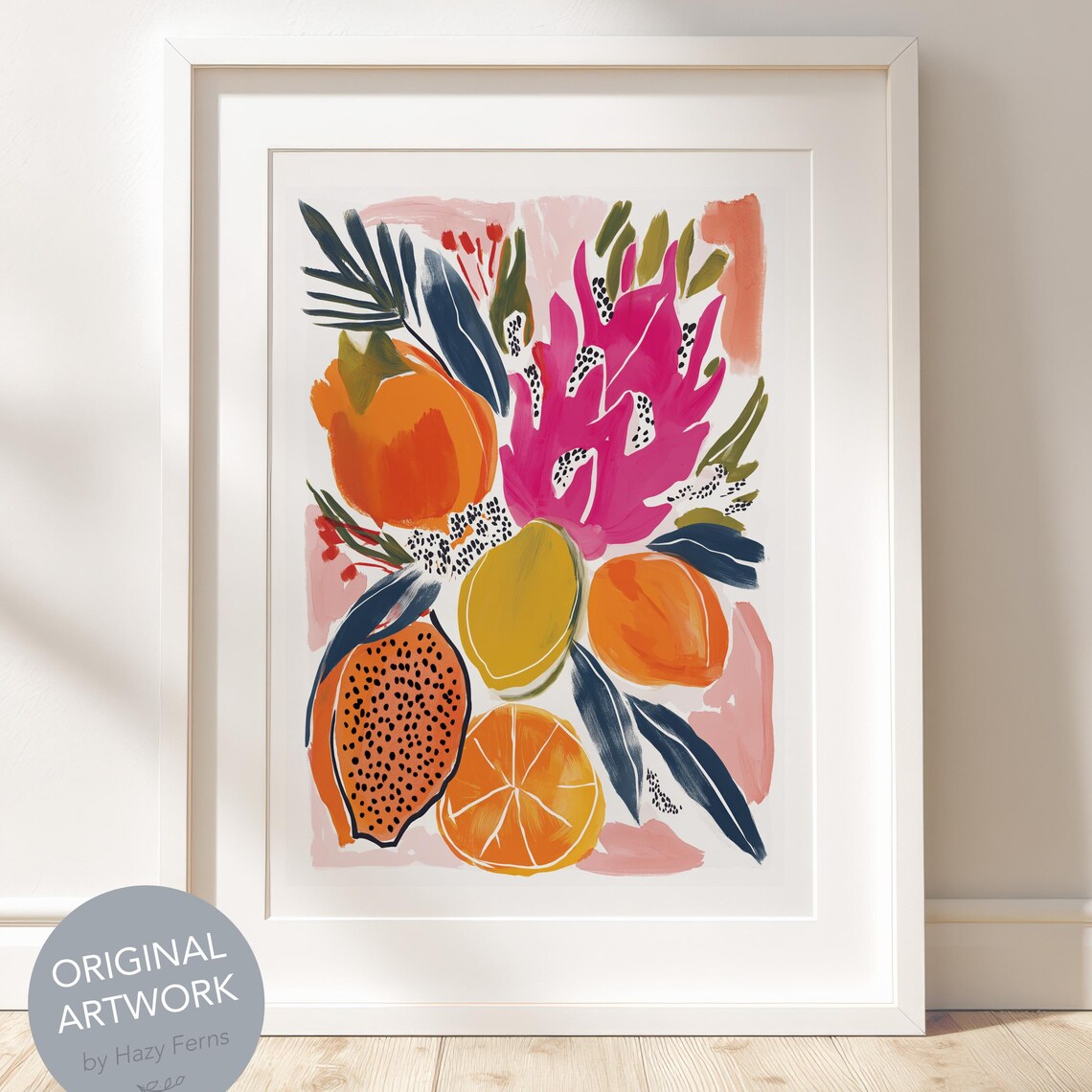 Citrus And Dragonfruit, Vibrant Gouache Illustration