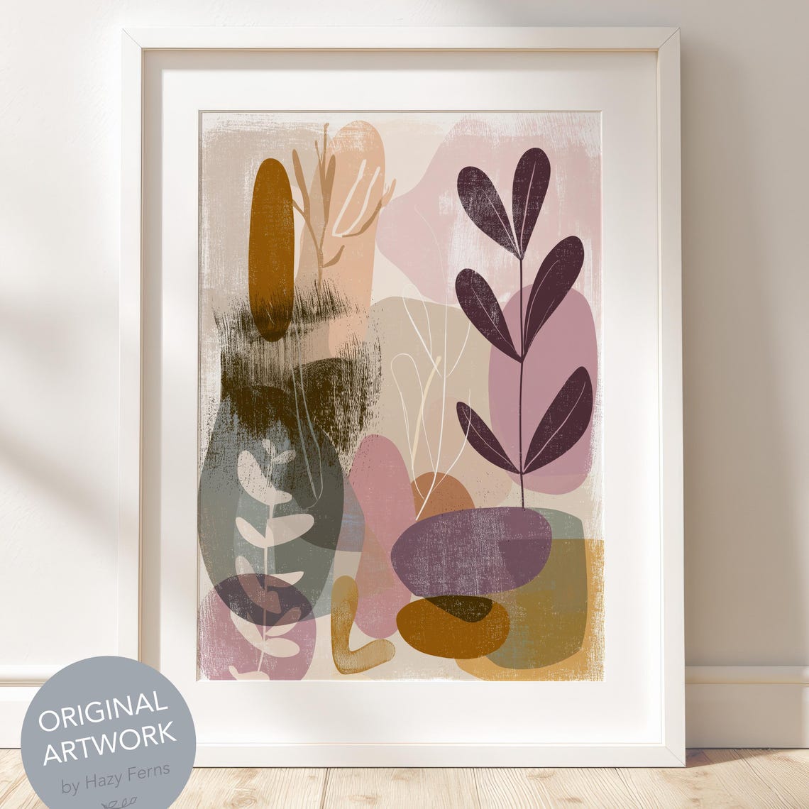 Earthy Mauve Abstract Botanical Boho Style Wall Decor Art Print