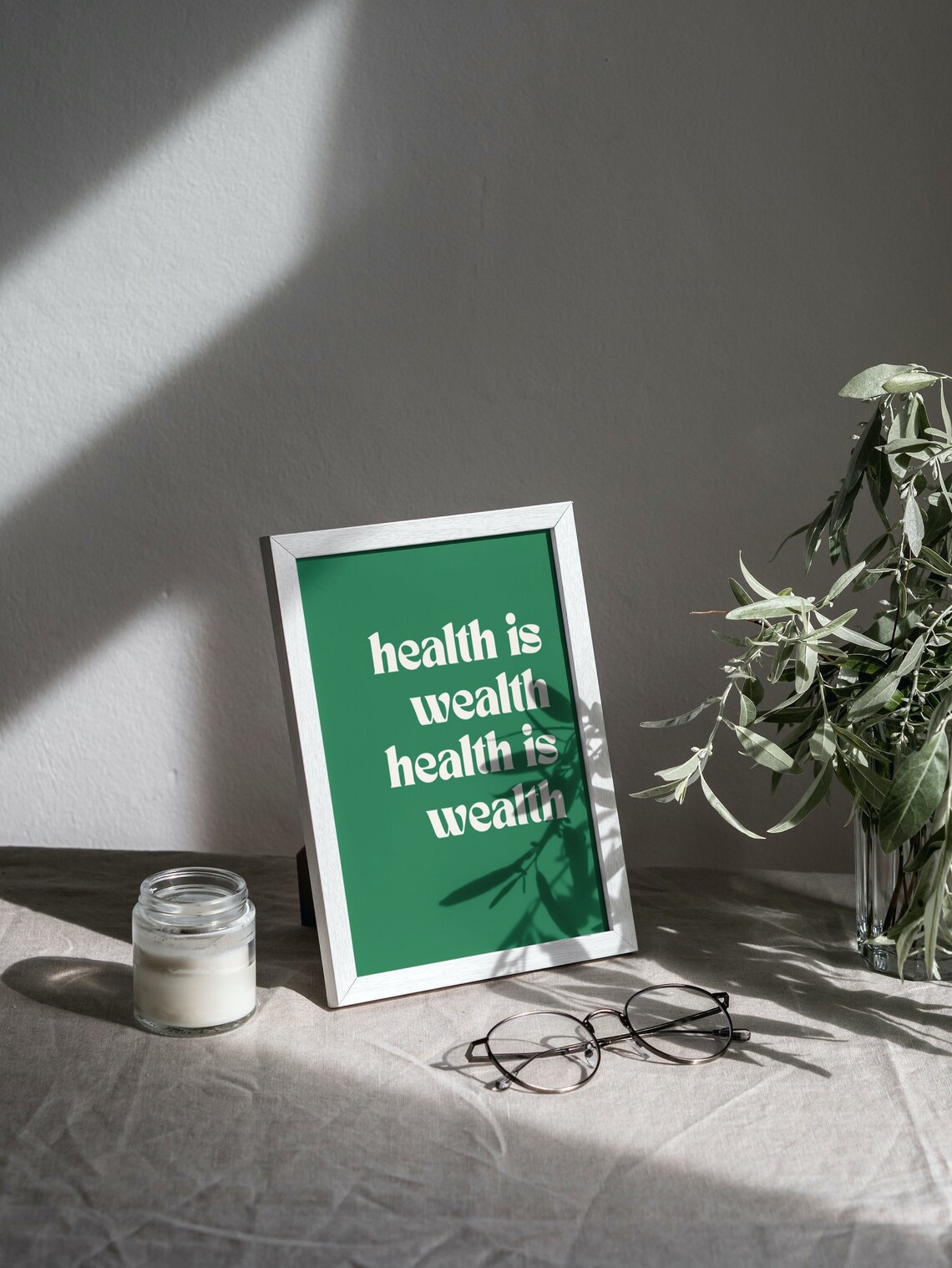 Health Is Wealth Green Minimalist Quote Art Print - Image 2