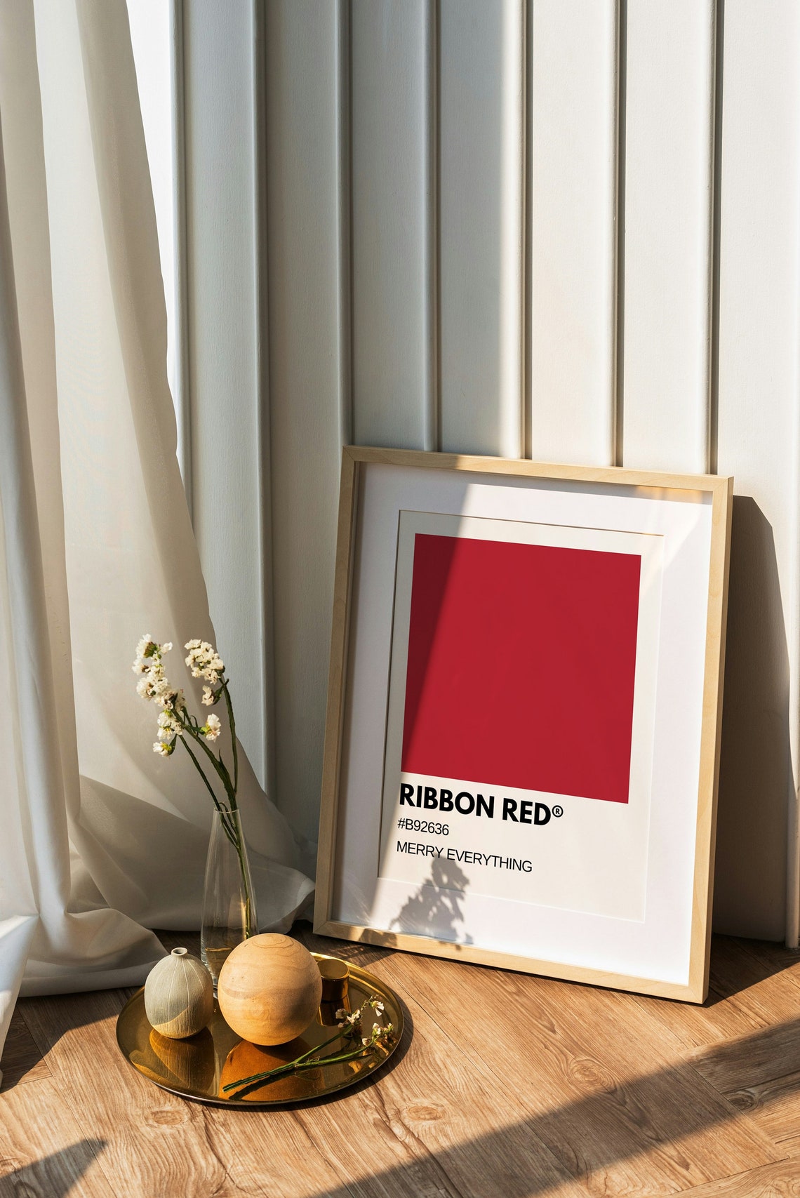 Ribbon Red Merry Everything Holiday Red Pantone Style Art Poster - Image 3