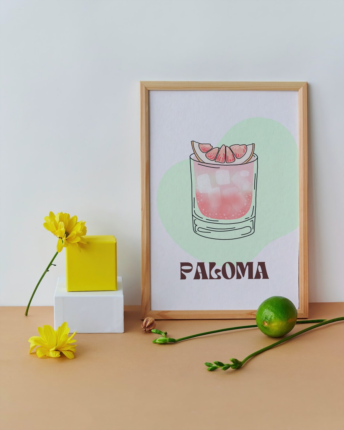 Paloma Cocktail Poster, Retro Bar Cart Art Print - Image 3