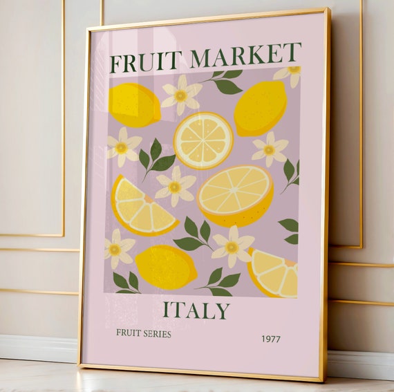Fruit Market Print Kitchen Decor Botanical Art Poster Lemon Simple Prints