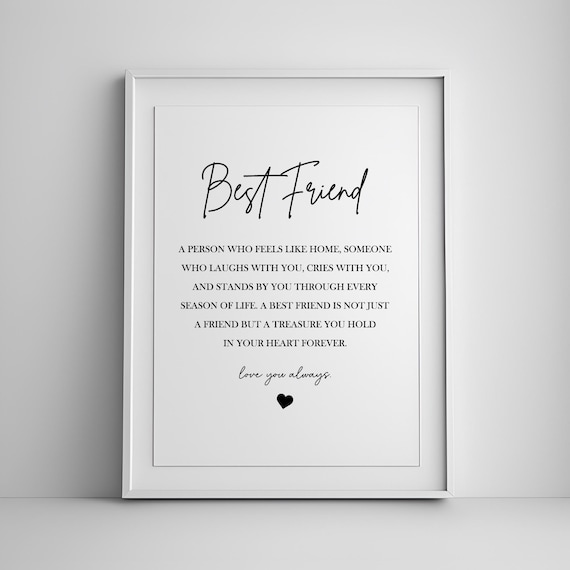 Best Friend Definition Heartfelt Quote Script Typography Gift Poster