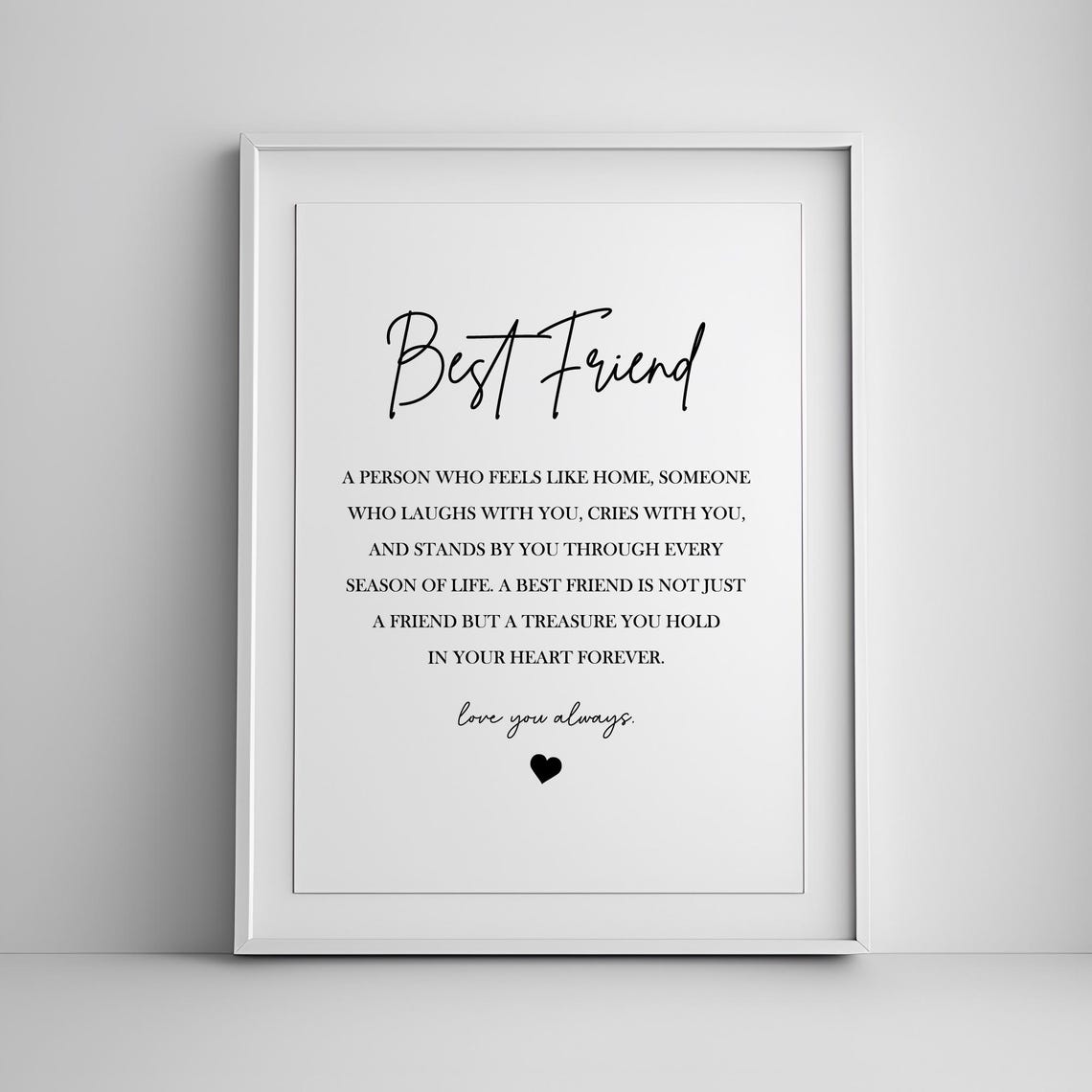 Best Friend Definition Heartfelt Quote Script Typography Gift Poster