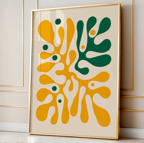 Mustard Yellow and Green Abstract Organic Shapes Modern Art Print