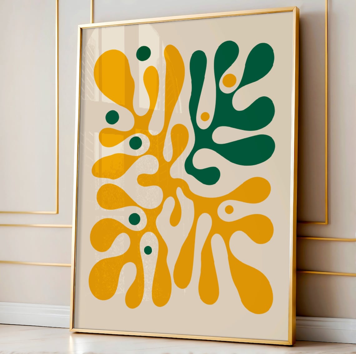 Mustard Yellow and Green Abstract Organic Shapes Modern Art Print