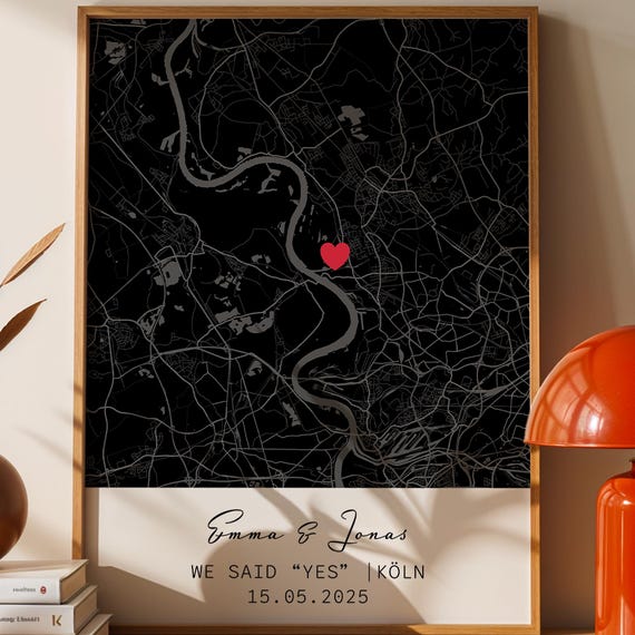 City Map Poster Personalized With Heart Coordinates Wedding Anniversary Engagement Gift A3a4 Framed Print