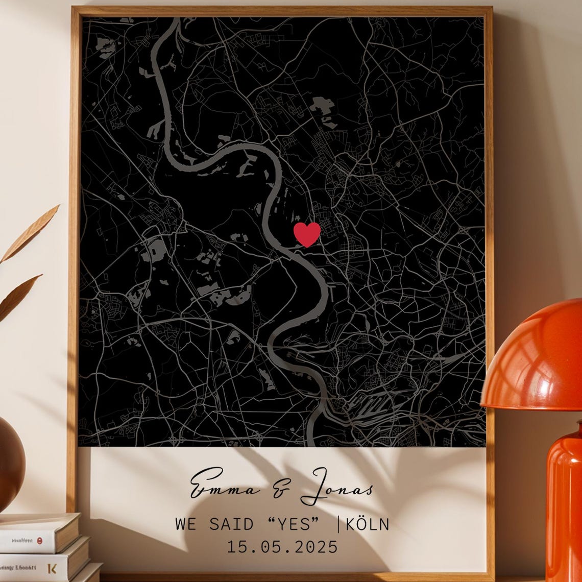 City Map Poster Personalized With Heart Coordinates Wedding Anniversary Engagement Gift A3a4 Framed Print