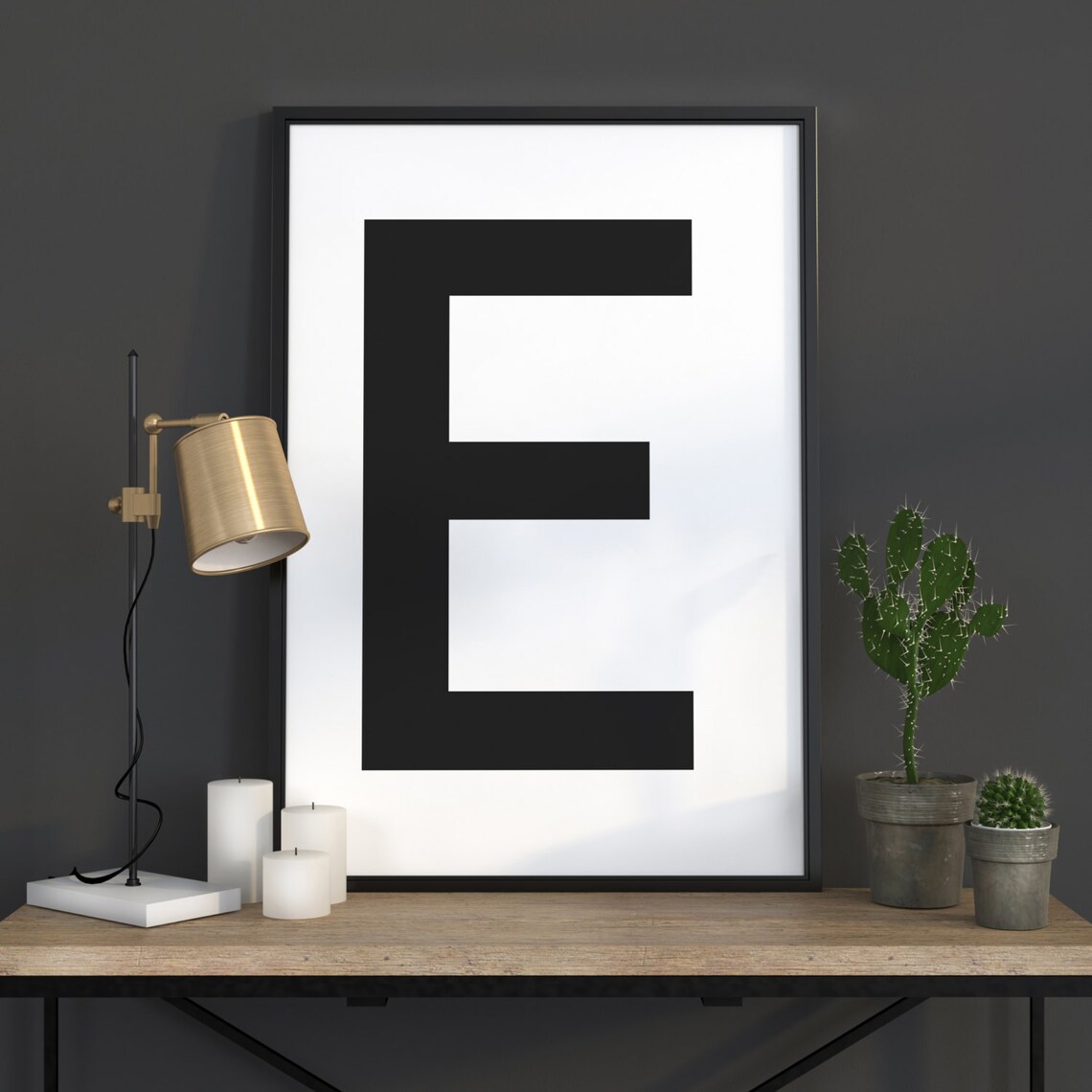E Letter Print, Scandinavian Monogram Poster