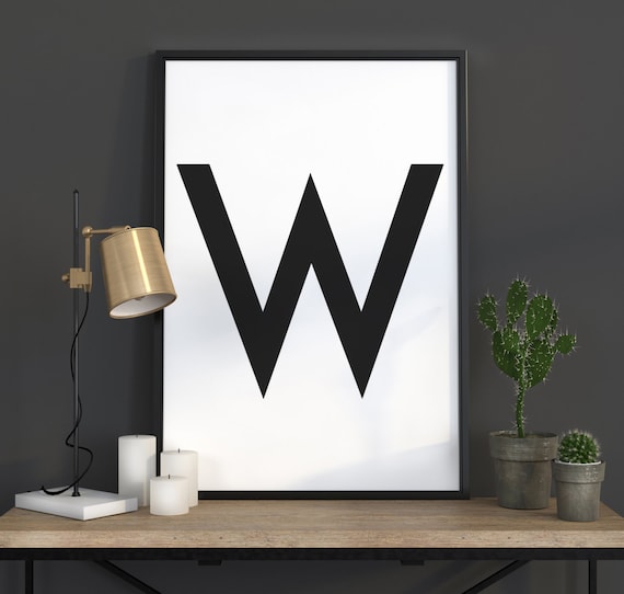 Bold Black Letter W on White Minimalist Scandinavian Typography Poster