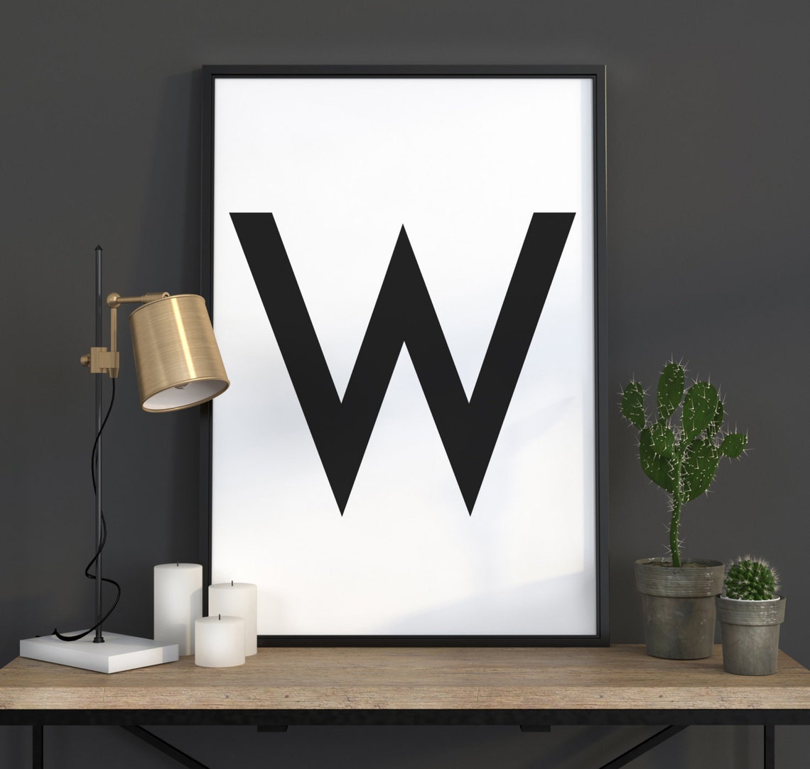 Bold Black Letter W on White Minimalist Scandinavian Typography Poster