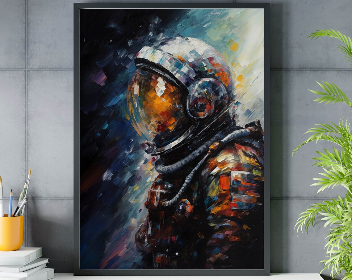 Astronaut Helmet Profile Close Up Gold Visor Impressionist Poster