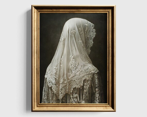 Veiled Ghost Woman Vintage Lace Spooky Halloween Oil Painting Poster